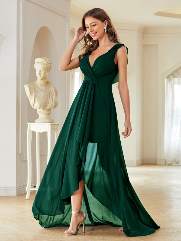 Vestido Longo Transpassado Com Barra Assimétrica