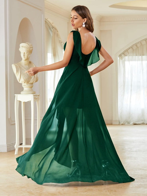 Vestido Longo Transpassado Com Barra Assimétrica