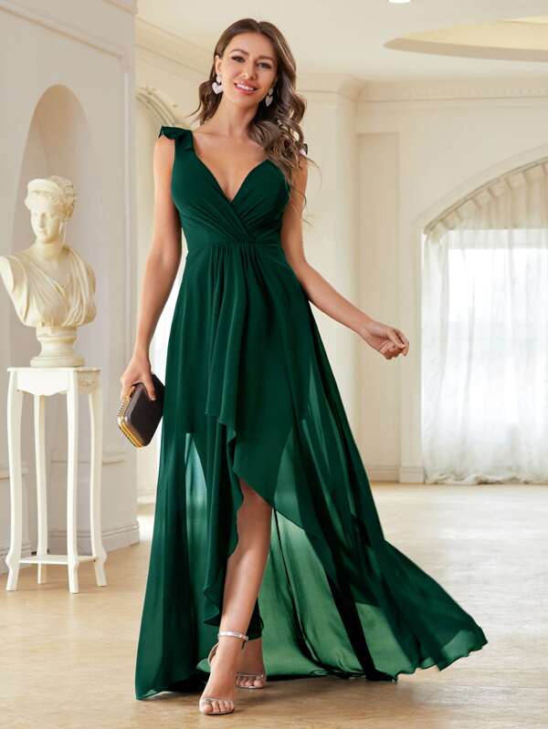 Vestido Longo Transpassado Com Barra Assimétrica