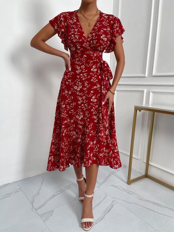Vestido Midi Transpassado Com Babados E Estampa Floral
