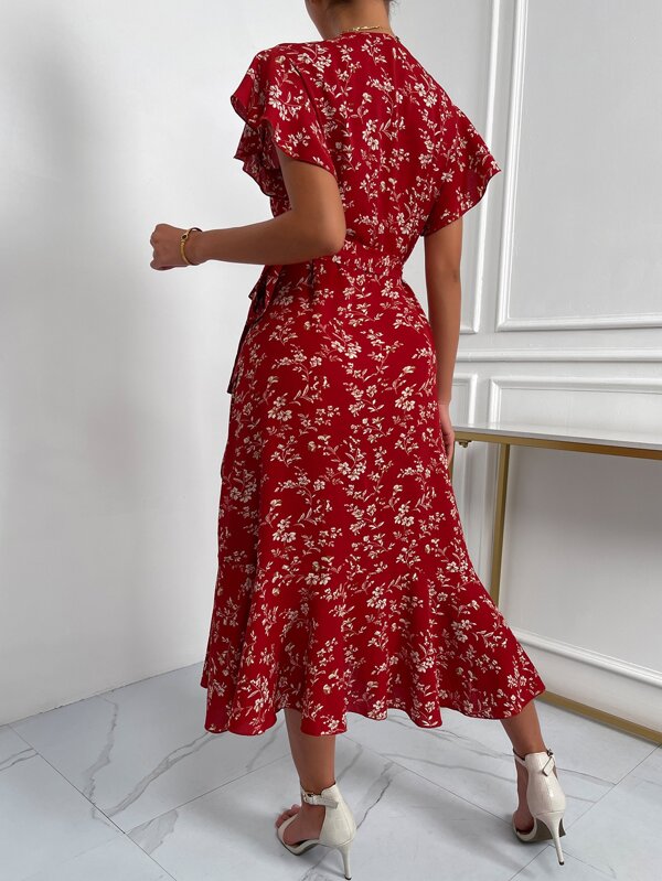 Vestido Midi Transpassado Com Babados E Estampa Floral