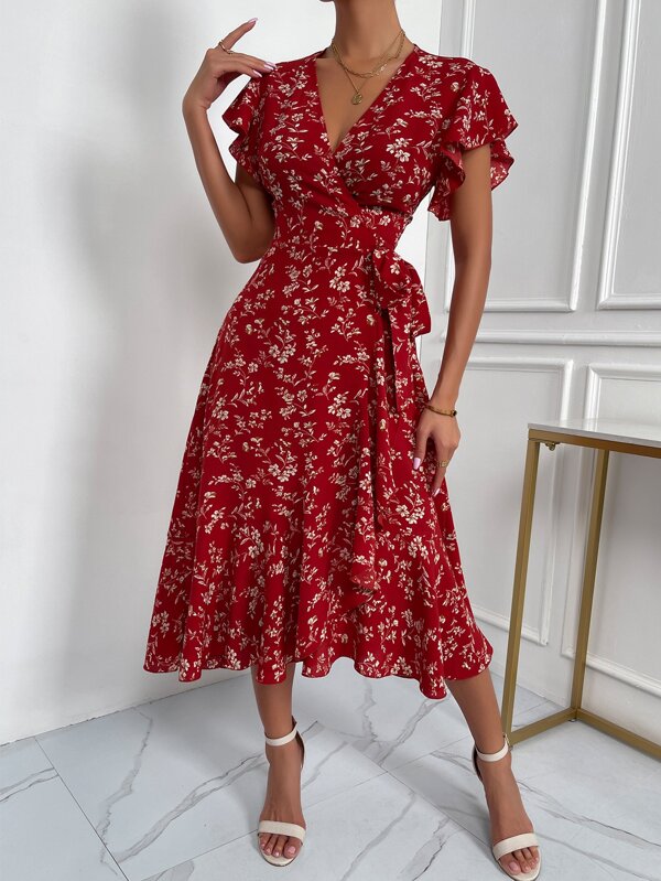 Vestido Midi Transpassado Com Babados E Estampa Floral