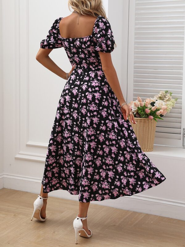 Vestido Midi Com Manga Bufante E Estampa Floral Boho