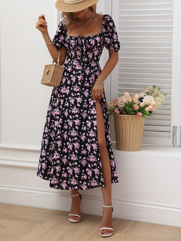 Vestido Midi Com Manga Bufante E Estampa Floral Boho