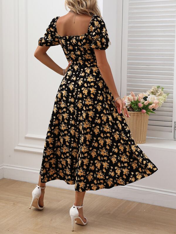 Vestido Midi Com Manga Bufante E Estampa Floral Boho