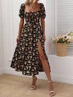 Vestido Midi Com Manga Bufante E Estampa Floral Boho