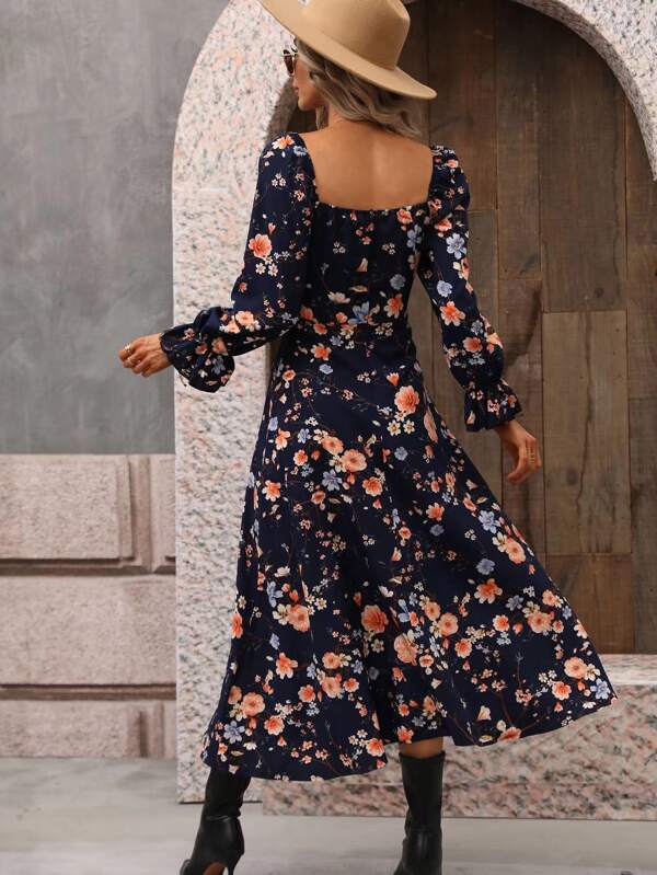 Vestido Longo Com Manga Bufante E Estampa Floral Boho