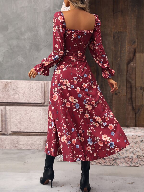 Vestido Longo Com Manga Bufante E Estampa Floral Boho