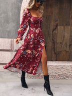 Vestido Longo Com Manga Bufante E Estampa Floral Boho