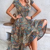 Vestido Longo Com Amarração E Estampa Étnica Boho