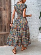 Vestido Longo Com Amarração E Estampa Étnica Boho