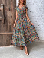 Vestido Longo Com Amarração E Estampa Étnica Boho