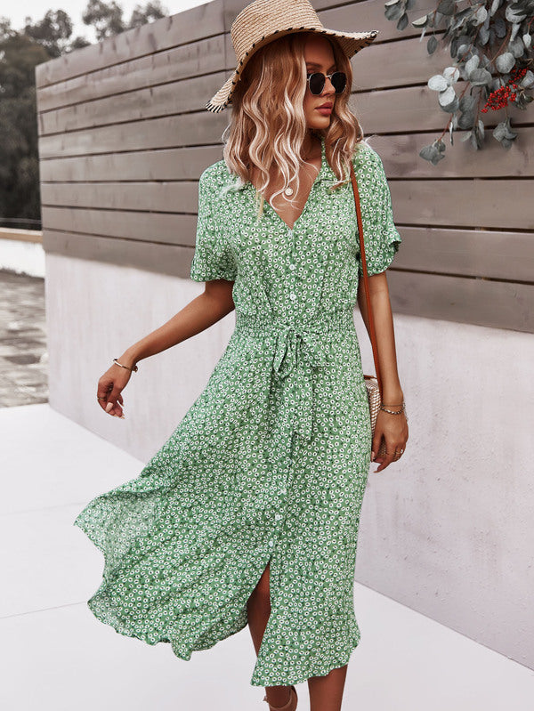 Vestido Midi Com Faixa E Estampa Floral Delicada