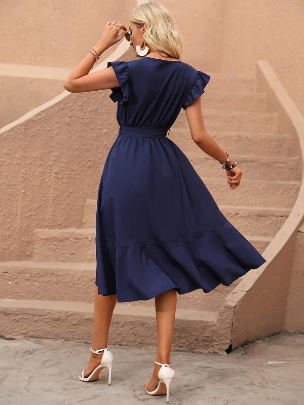 Vestido Midi Transpassado Com Babados E Faixa Ajustável