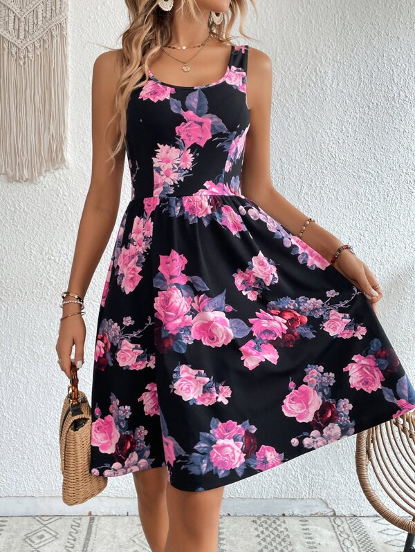 Vestido Midi Evasê Com Alças Largas E Estampa Floral