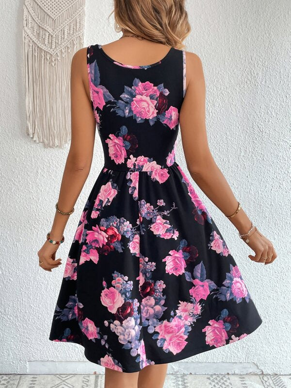 Vestido Midi Evasê Com Alças Largas E Estampa Floral