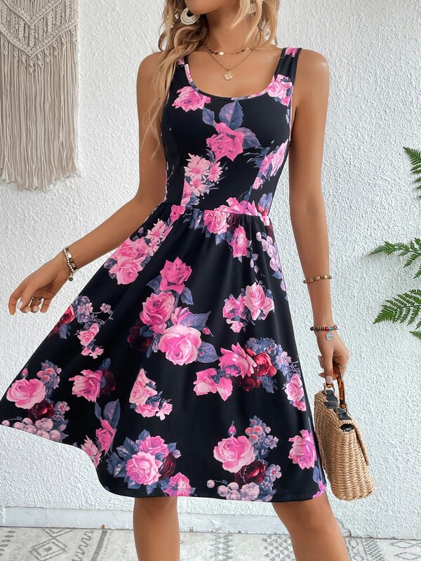 Vestido Midi Evasê Com Alças Largas E Estampa Floral