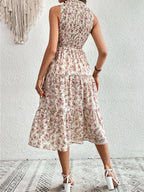 Vestido Midi Com Lastex Estampa Floral Estilo Romântico