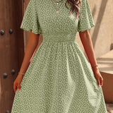 Vestido Midi Com Lastex E Estampa Floral Minimalista Casual