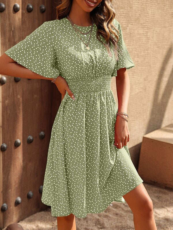 Vestido Midi Com Lastex E Estampa Floral Minimalista Casual