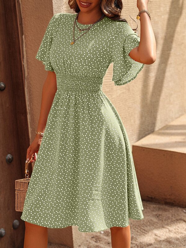 Vestido Midi Com Lastex E Estampa Floral Minimalista Casual