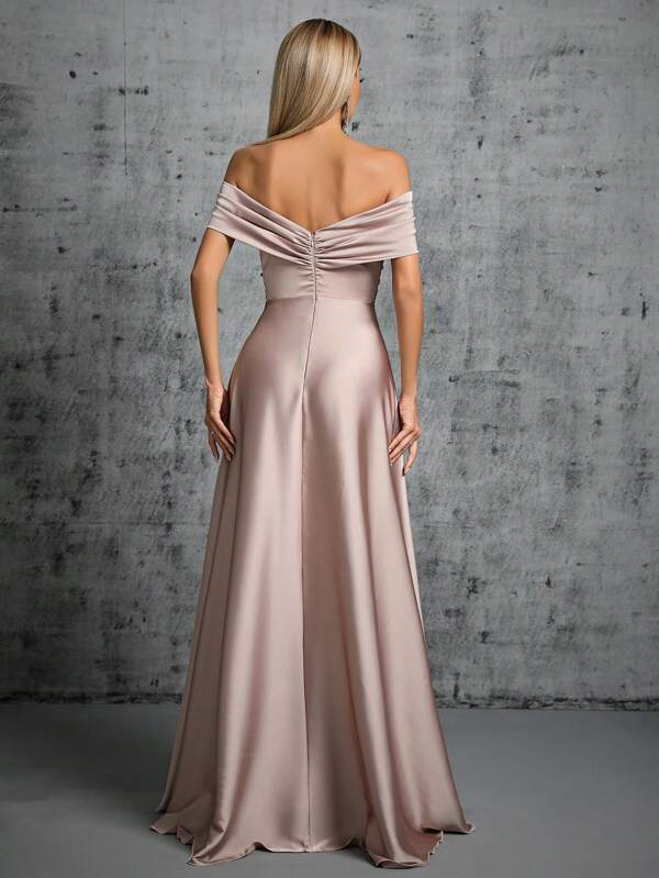Vestido Longo Ombro A Ombro Com Torcido Frontal
