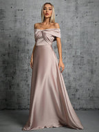 Vestido Longo Ombro A Ombro Com Torcido Frontal