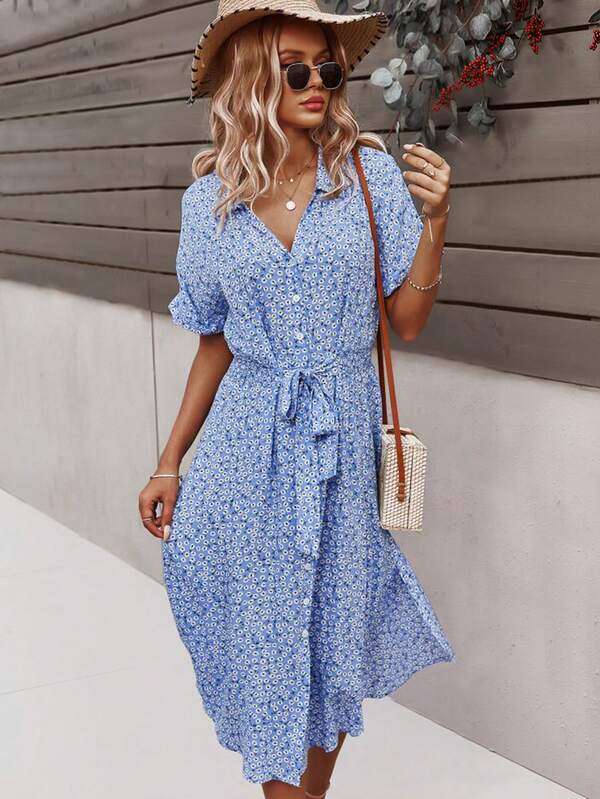 Vestido Midi Com Faixa E Estampa Floral Delicada
