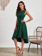 Vestido Midi Sem Manga Com Franzido E Barra Assimétrica