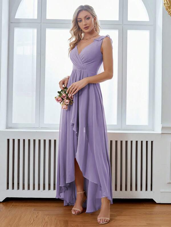 Vestido Longo Transpassado Com Barra Assimétrica