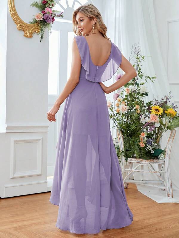 Vestido Longo Transpassado Com Barra Assimétrica