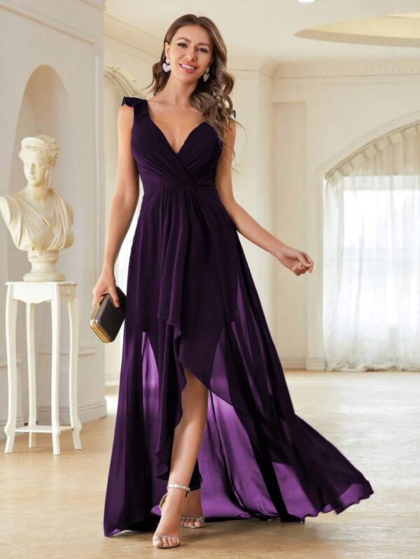 Vestido Longo Transpassado Com Barra Assimétrica