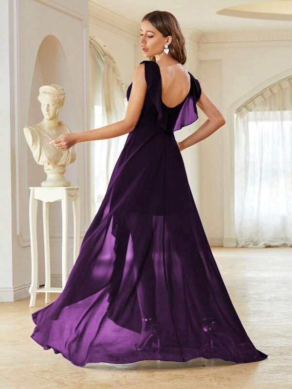 Vestido Longo Transpassado Com Barra Assimétrica