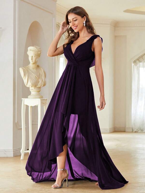Vestido Longo Transpassado Com Barra Assimétrica