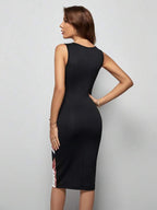 Vestido Midi Ajustado Com Estampa Geométrica Moderna