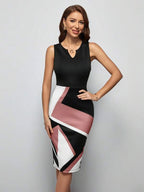 Vestido Midi Ajustado Com Estampa Geométrica Moderna