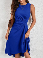 Vestido Midi Sem Manga Com Franzido E Barra Assimétrica