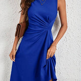 Vestido Midi Sem Manga Com Franzido E Barra Assimétrica
