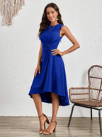 Vestido Midi Sem Manga Com Franzido E Barra Assimétrica