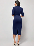 Vestido Midi Com Decote V E Cinto Estilo Clássico