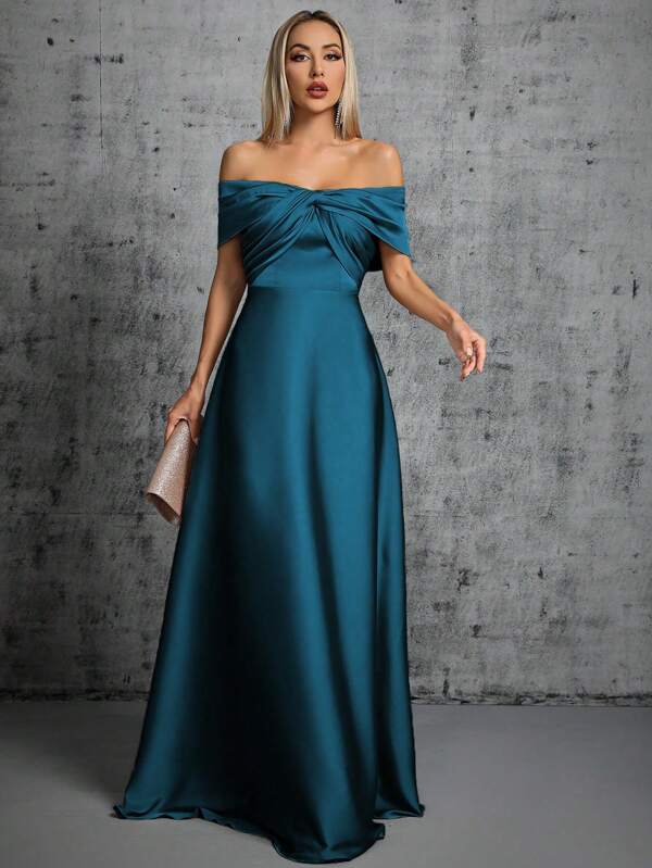 Vestido Longo Ombro A Ombro Com Torcido Frontal