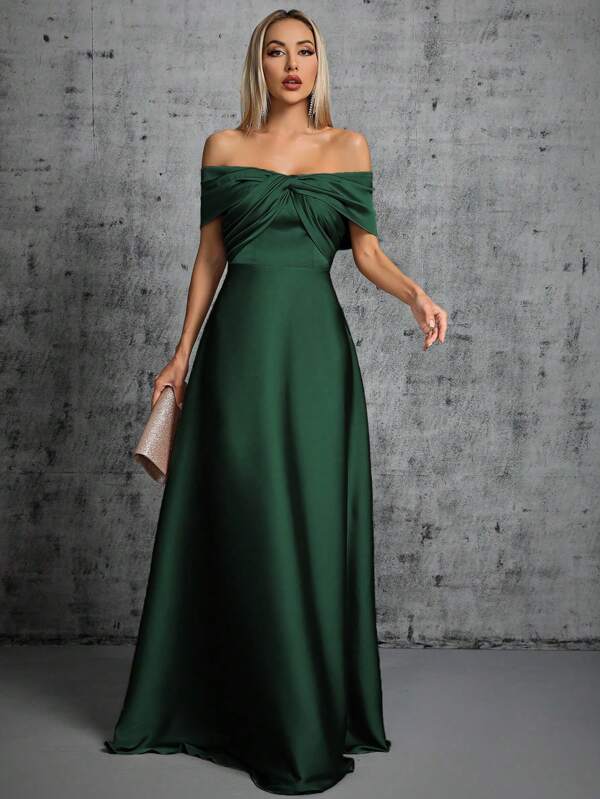Vestido Longo Ombro A Ombro Com Torcido Frontal