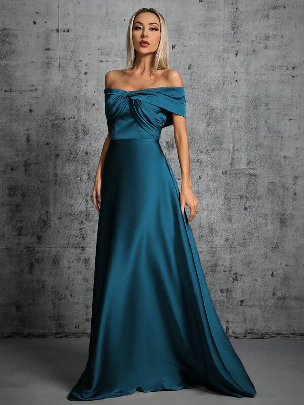 Vestido Longo Ombro A Ombro Com Torcido Frontal