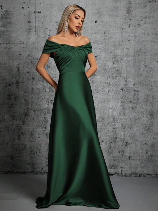 Vestido Longo Ombro A Ombro Com Torcido Frontal