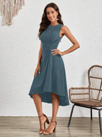 Vestido Midi Sem Manga Com Franzido E Barra Assimétrica