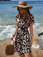 Vestido Midi Acinturado Com Faixa E Estampa Animal Boho