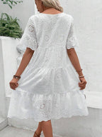 Vestido Midi Em Laise Com Recortes Estilo Romântico