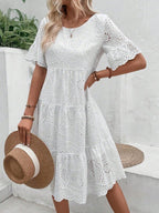 Vestido Midi Em Laise Com Recortes Estilo Romântico
