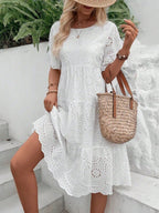 Vestido Midi Em Laise Com Recortes Estilo Romântico