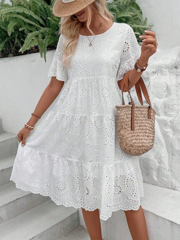 Vestido Midi Em Laise Com Recortes Estilo Romântico